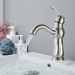 Bathroom Sink Faucet,Brass Contemporary Style Single Handle One Hole Bath Tap with Hot and Cold Switch