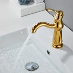 Bathroom Sink Faucet,Brass Contemporary Style Single Handle One Hole Bath Tap with Hot and Cold Switch