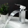 Bathroom Sink Faucet,Brass Single Handle One Hole Silvery Waterfall Concise Style Chrome Centerset Bath Taps