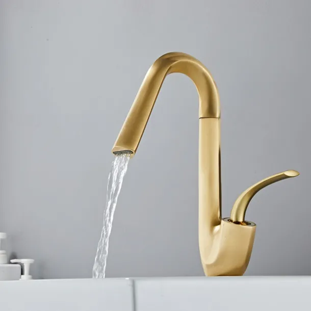 Bathroom Sink Faucet,Brass High Arc Waterfall Brushed and Painted Finishes Single Handle One Hole Bath Taps