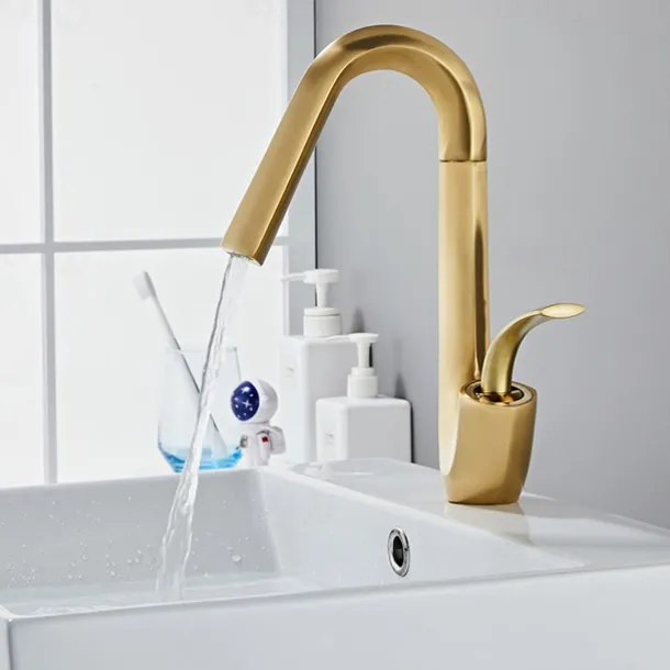 Bathroom Sink Faucet,Brass High Arc Waterfall Brushed and Painted Finishes Single Handle One Hole Bath Taps
