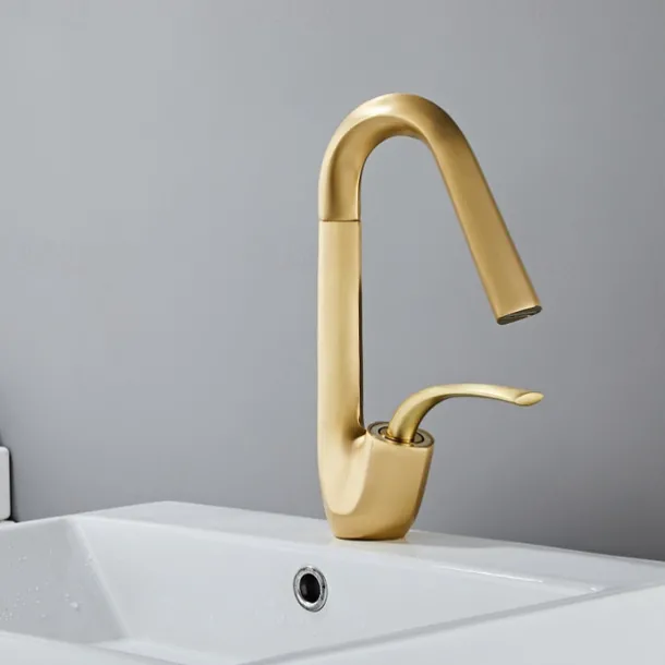 Bathroom Sink Faucet,Brass High Arc Waterfall Brushed and Painted Finishes Single Handle One Hole Bath Taps