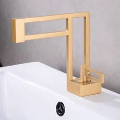 Bathroom Sink Faucet,Brass Modern Style Centerset Single Handle One Hole Bath Taps with Hot and Cold Switch