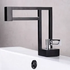 Bathroom Sink Faucet,Brass Modern Style Centerset Single Handle One Hole Bath Taps with Hot and Cold Switch