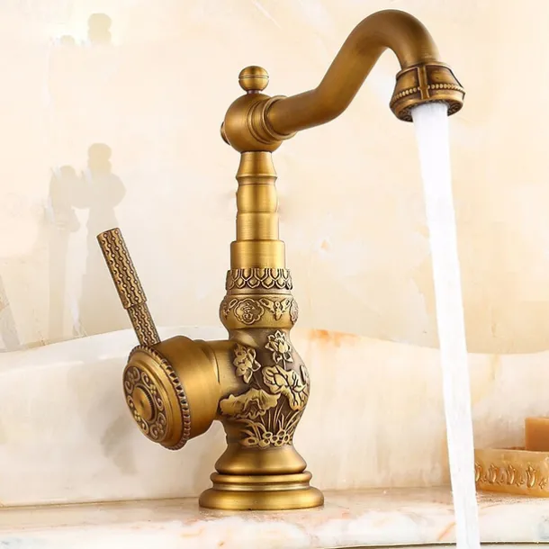 Bathroom Sink Faucet,Brass Single Handle One Hole Standard Spout Brass Finish Bath Taps With Hot and Cold Water