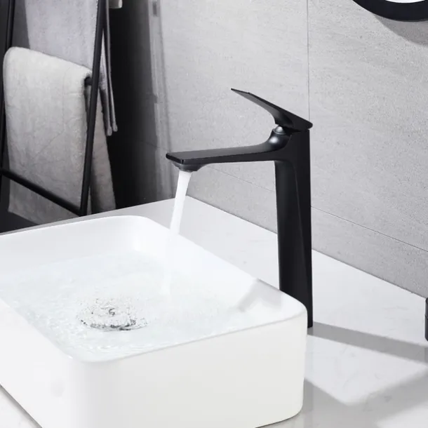 Bathroom Sink Faucet,Brass Stereoscopy Single Handle One Hole Bath Taps with Hot and Cold Switch