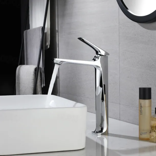 Bathroom Sink Faucet,Brass Stereoscopy Single Handle One Hole Bath Taps with Hot and Cold Switch