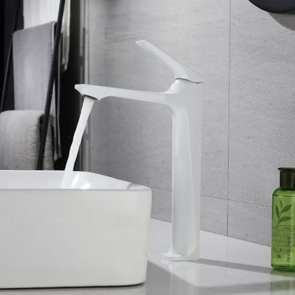 Bathroom Sink Faucet,Brass Stereoscopy Single Handle One Hole Bath Taps with Hot and Cold Switch