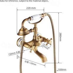 Bathroom Sink Faucet,Brass Telephone Shape Wall Installation Widespread Pull-out Country Style Electroplated Copper Finish Two Handles Bathtub Faucet with Handshower and Drain
