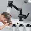 Bathroom Sink Faucet,Brass 360 Degree Rotating Liftable 3-Type Outlet Multi-Function Single Handle One Hole Bath Taps（Matte Black/Chrome）