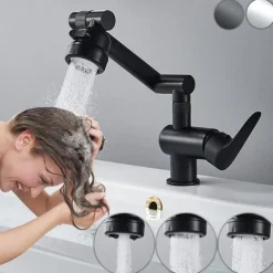 Bathroom Sink Faucet,Brass 360 Degree Rotating Liftable 3-Type Outlet Multi-Function Single Handle One Hole Bath Taps(Matte Black/Chrome)