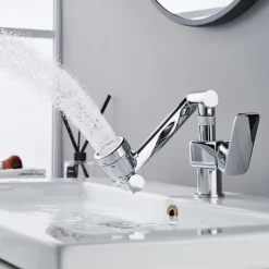 Bathroom Sink Faucet,Brass 360 Degree Rotating Liftable 3-Type Outlet Multi-Function Single Handle One Hole Bath Taps（Matte Black/Chrome）