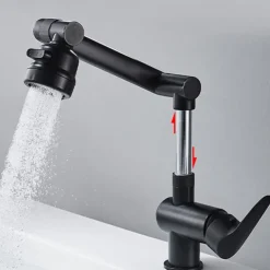 Bathroom Sink Faucet,Brass 360 Degree Rotating Liftable 3-Type Outlet Multi-Function Single Handle One Hole Bath Taps（Matte Black/Chrome）