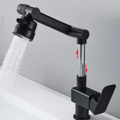 Bathroom Sink Faucet,Brass 360 Degree Rotating Liftable 3-Type Outlet Multi-Function Single Handle One Hole Bath Taps（Matte Black/Chrome）