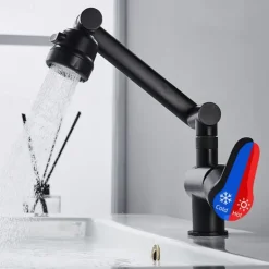 Bathroom Sink Faucet,Brass 360 Degree Rotating Liftable 3-Type Outlet Multi-Function Single Handle One Hole Bath Taps（Matte Black/Chrome）