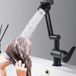 Bathroom Sink Faucet,Brass 360 Degree Rotating Liftable 3-Type Outlet Multi-Function Single Handle One Hole Bath Taps（Matte Black/Chrome）