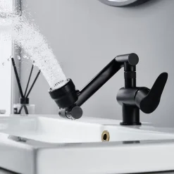 Bathroom Sink Faucet,Brass 360 Degree Rotating Liftable 3-Type Outlet Multi-Function Single Handle One Hole Bath Taps（Matte Black/Chrome）
