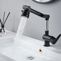 Bathroom Sink Faucet,Brass 360 Degree Rotating Liftable 3-Type Outlet Multi-Function Single Handle One Hole Bath Taps（Matte Black/Chrome）