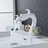 Bathroom Sink Faucet,Crystal Handle Dragon Shape Antique Brass Two Handle One Hole Bath Tap with Hold and Hot Switch