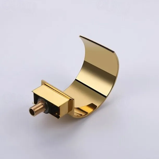 Bathroom Sink Faucet,Elegant Double Handle Arc Waterfall Spout Bathtub Filler Faucet with Three Holes Widespread Bathroom Faucet Gold/Matte Black