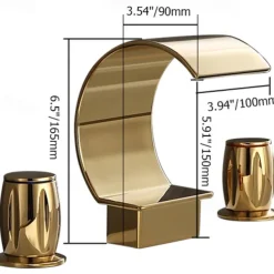 Bathroom Sink Faucet,Elegant Double Handle Arc Waterfall Spout Bathtub Filler Faucet with Three Holes Widespread Bathroom Faucet Gold/Matte Black