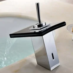 Bathroom SInk Faucet,Glass Outlet Faucet Waterfall Bathroom Faucet with Hose Single Handle Single Hole Sink Sink Faucet Ceramic Valve
