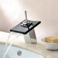 Bathroom SInk Faucet,Glass Outlet Faucet Waterfall Bathroom Faucet with Hose Single Handle Single Hole Sink Sink Faucet Ceramic Valve