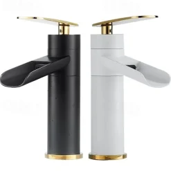 Bathroom Sink Faucet,Rotatable Electroplated Centerset Single Handle One Hole Bath Taps with Hot and Cold Switch