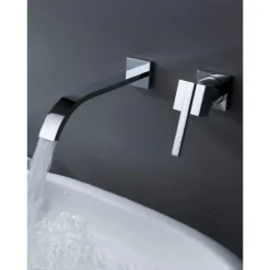 Bathroom Sink Faucets,Brass Waterfall Modern Style Wall Mount Single Handle Two Holes Chrome Finish Bath Tap with Cold and Hot Switch
