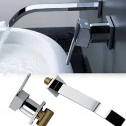 Bathroom Sink Faucets,Brass Waterfall Modern Style Wall Mount Single Handle Two Holes Chrome Finish Bath Tap with Cold and Hot Switch