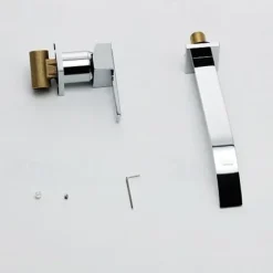 Bathroom Sink Faucets,Brass Waterfall Modern Style Wall Mount Single Handle Two Holes Chrome Finish Bath Tap with Cold and Hot Switch