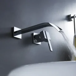 Bathroom Sink Faucets,Brass Waterfall Modern Style Wall Mount Single Handle Two Holes Chrome Finish Bath Tap with Cold and Hot Switch