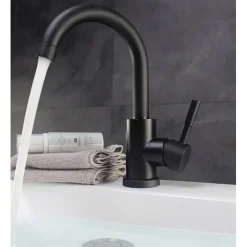 Bathroom Sink Faucet,Single Handle Black Nickel/White Dainted/Brushed Nickel One Hole Standard Spout Stainless Steel Bathroom Sink Faucet with Hot and Cold Water