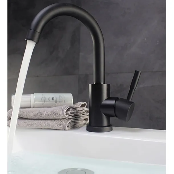 Bathroom Sink Faucet,Single Handle Black Nickel/White Dainted/Brushed Nickel One Hole Standard Spout Stainless Steel Bathroom Sink Faucet with Hot and Cold Water