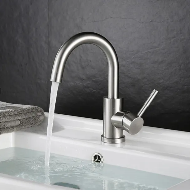 Bathroom Sink Faucet,Single Handle Black Nickel/White Dainted/Brushed Nickel One Hole Standard Spout Stainless Steel Bathroom Sink Faucet with Hot and Cold Water