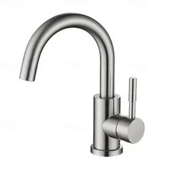 Bathroom Sink Faucet,Single Handle Black Nickel/White Dainted/Brushed Nickel One Hole Standard Spout Stainless Steel Bathroom Sink Faucet with Hot and Cold Water