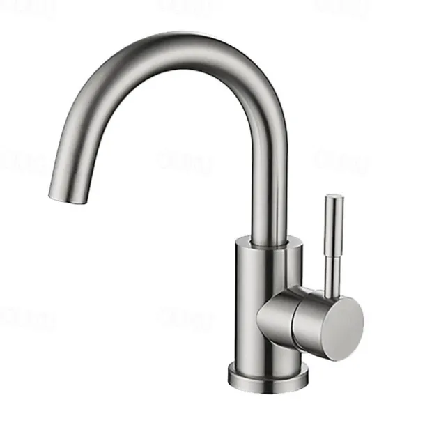 Bathroom Sink Faucet,Single Handle Black Nickel/White Dainted/Brushed Nickel One Hole Standard Spout Stainless Steel Bathroom Sink Faucet with Hot and Cold Water