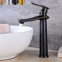 Bathroom Sink Faucet,Single Brass Free Standing Single Handle One Hole Bath Taps with Hot and Cold Switch