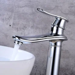 Bathroom Sink Faucet,Single Brass Free Standing Single Handle One Hole Bath Taps with Hot and Cold Switch