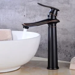 Bathroom Sink Faucet,Single Brass Free Standing Single Handle One Hole Bath Taps with Hot and Cold Switch