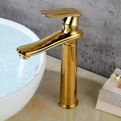 Bathroom Sink Faucet,Single Brass Free Standing Single Handle One Hole Bath Taps with Hot and Cold Switch