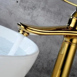 Bathroom Sink Faucet,Single Brass Free Standing Single Handle One Hole Bath Taps with Hot and Cold Switch