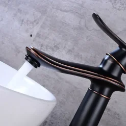 Bathroom Sink Faucet,Single Brass Free Standing Single Handle One Hole Bath Taps with Hot and Cold Switch