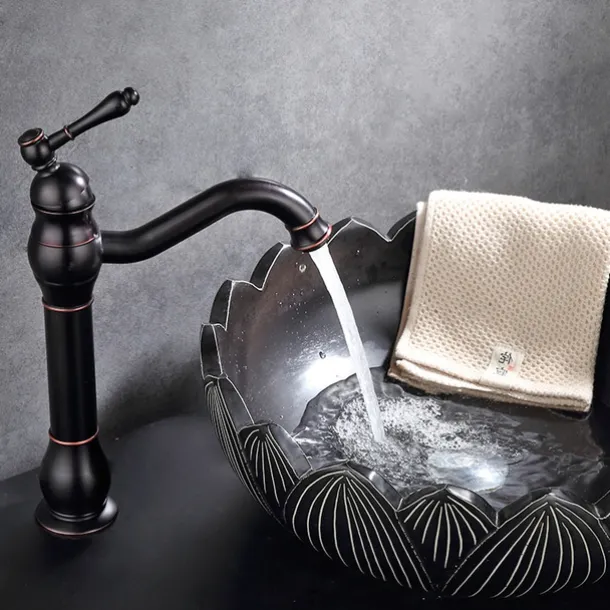 Bathroom Sink Faucet,Single Handle Rose Gold/Black/Brushed Gold/ Brass/Rustic Nickel One Hole Widespread Electroplated Faucet with Hot and Cold Water