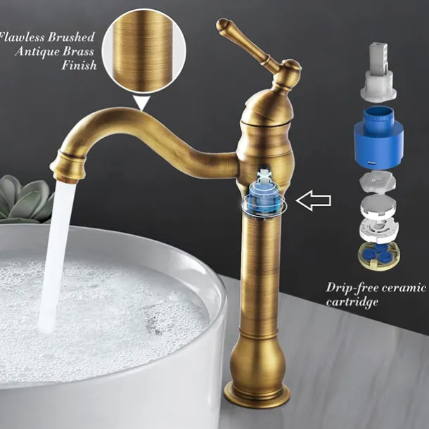 Bathroom Sink Faucet,Single Handle Rose Gold/Black/Brushed Gold/ Brass/Rustic Nickel One Hole Widespread Electroplated Faucet with Hot and Cold Water