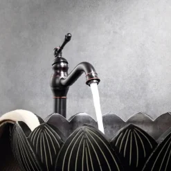 Bathroom Sink Faucet,Single Handle Rose Gold/Black/Brushed Gold/ Brass/Rustic Nickel One Hole Widespread Electroplated Faucet with Hot and Cold Water