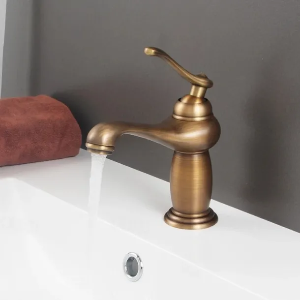 Bathroom Sink Faucet,Single Handle One Hole Brass Standard Spout,Brass Vintage Bathroom Sink Faucet Contain with Hot and Cold Water