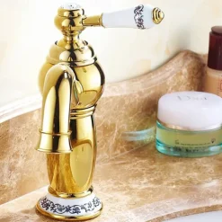 Bathroom Sink Faucet,Single Handle One Hole Brass Standard Spout,Brass Vintage Bathroom Sink Faucet Contain with Hot and Cold Water