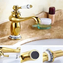 Bathroom Sink Faucet,Single Handle One Hole Brass Standard Spout,Brass Vintage Bathroom Sink Faucet Contain with Hot and Cold Water
