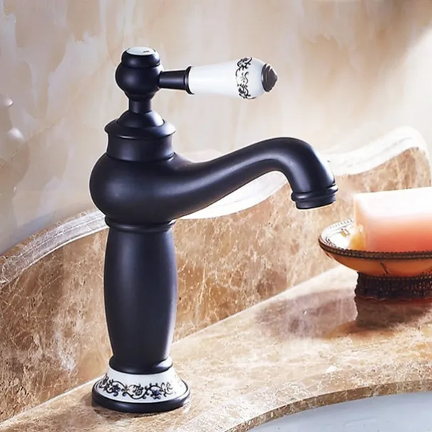 Bathroom Sink Faucet,Single Handle One Hole Brass Standard Spout,Brass Vintage Bathroom Sink Faucet Contain with Hot and Cold Water